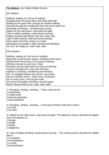 Unseen Poetry "The Walkers" Robert William Service Multi Choice Quiz Exam Style Question HW Home