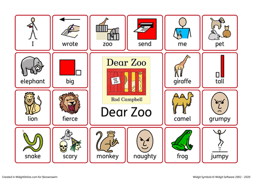 Dear Zoo Key Vocabulary Mat