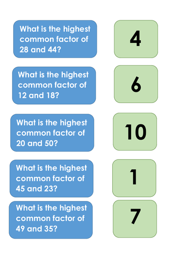 Common Factor Matching Game
