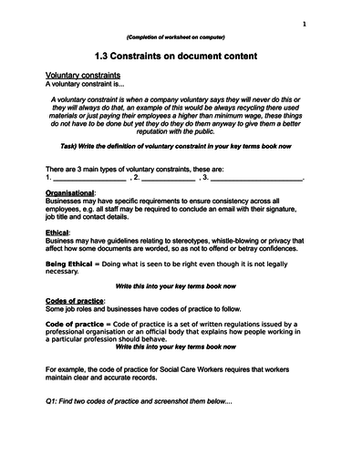 CTEC Business Level 3 - Unit 2 - Working in Business Unit Resources