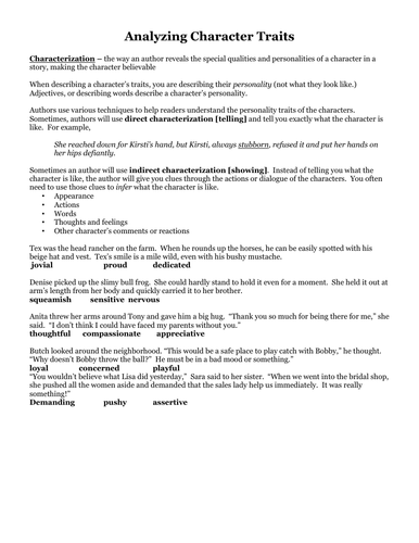 Writing Character Descriptions