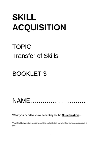 OCR PE A LEVEL. TRANSFER OF SKILL