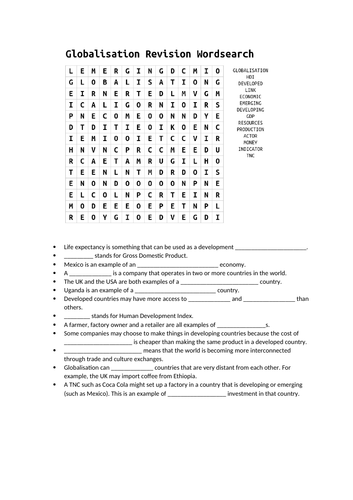 Globalisation Revision Wordsearch