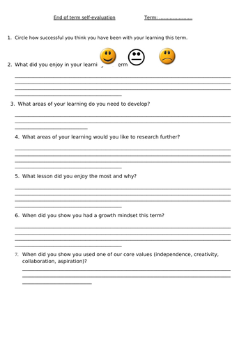 Self evaluation sheet