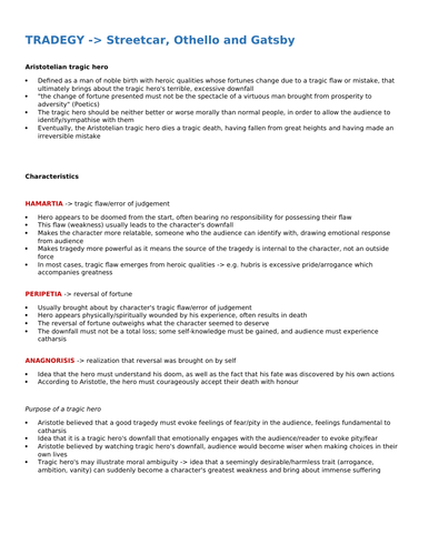 A-level English Lit; Tragedy linked to Othello, The Great Gatsby and A Streetcar Named Desire