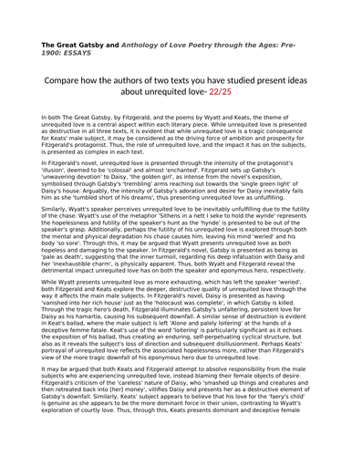 AQA A-level English Literature A: The Great Gatsby and Love Anthology Exemplar Essays