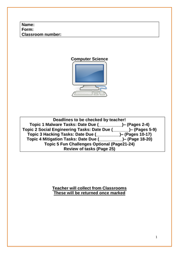 Computer Science independent Booklet - Cyber Security Issues
