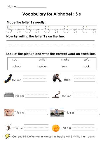 Vocabulary for Alphabets S, T and U and Handwriting