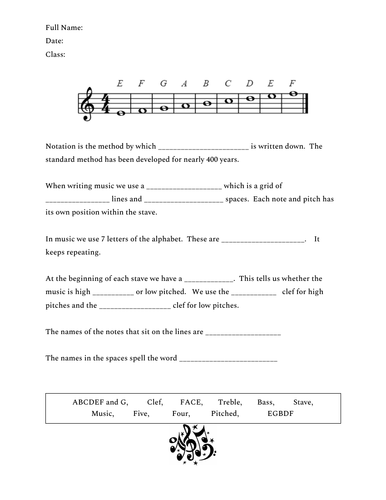 Stave Notation worksheet | Teaching Resources