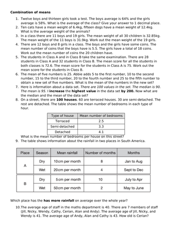 Mean problems - Changing and Combining