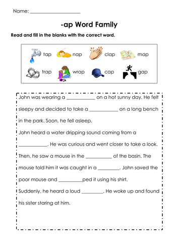 Phonics -ap Word Family Printable