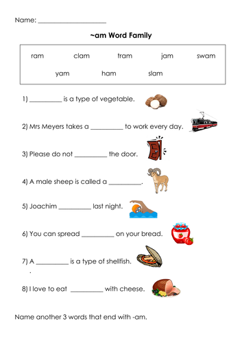Phonics -Am Word Family Printable | Teaching Resources
