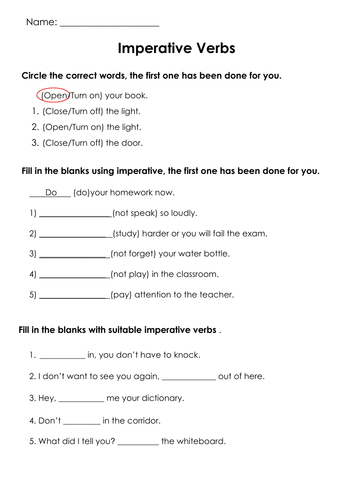 Imperative Verbs Interactive Worksheet Verbs Activiti 