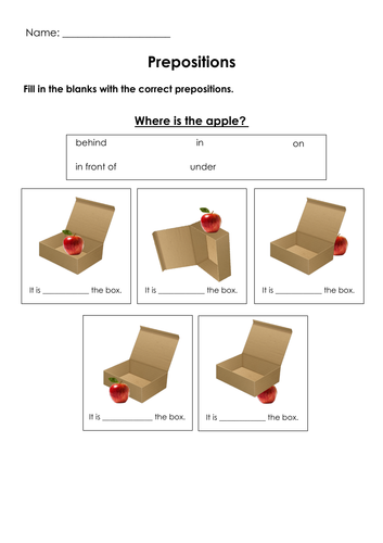 Grammar Prepositions(in/on/under/behind/in front of) Printable