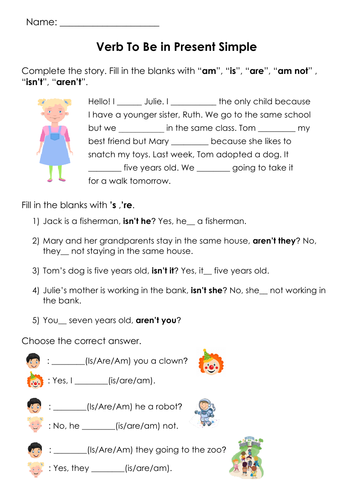 Grammar Verb To Be (is / are / 's / 're/ isn't/ aren't) Printable