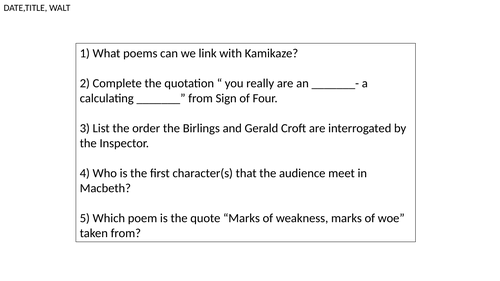 AQA Literature Quiz