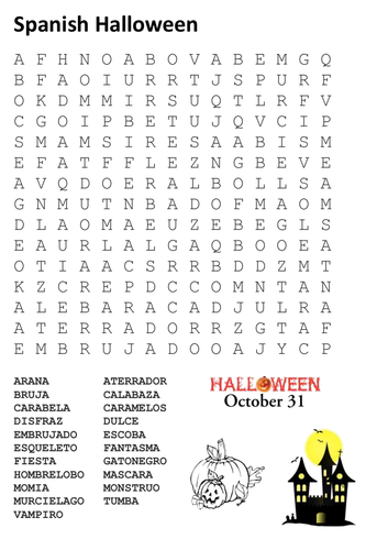 spanish halloween word search teaching resources