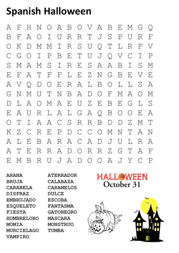 Spanish Halloween Word Search