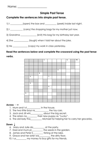 Grammar Simple Past Tense Printable