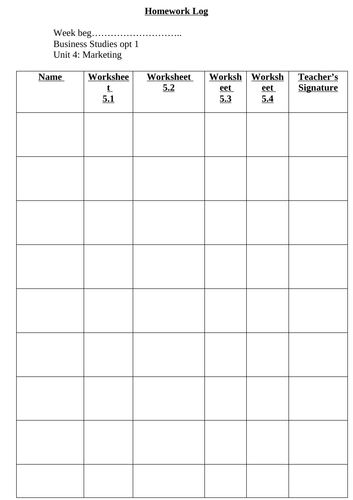 homework log | Teaching Resources