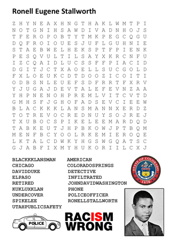 Ron Stallworth - BlacKkKlansman Word search