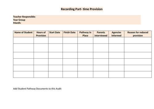 Tracking Part-time Timetable Provision. Student Pathway Sheet