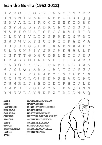 Ivan the Gorilla Word Search