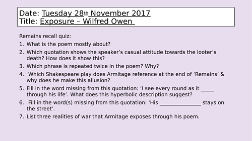 Exposure - Wilfred Owen | Teaching Resources