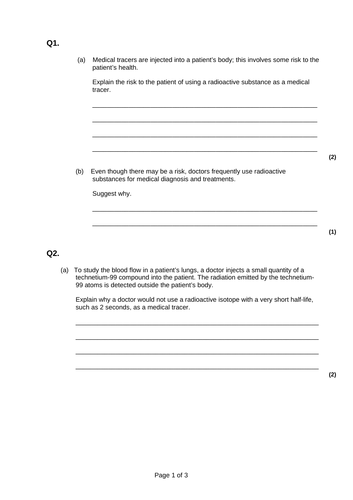 AQA GCSE Physics Unit 1 (P1): Atomic Structure - Nuclear Radiation in Medicine L6