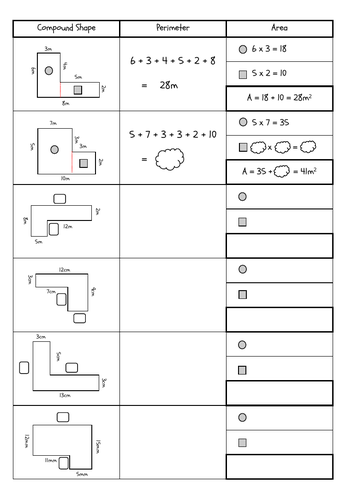 Perimeter / Area of Compound Shapes (Rectangles and Triangles)
