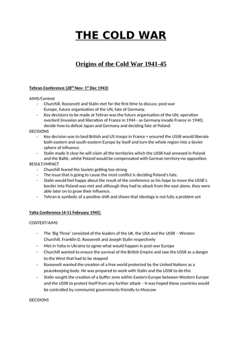 A-Level History: Cold War Full Notes Pack