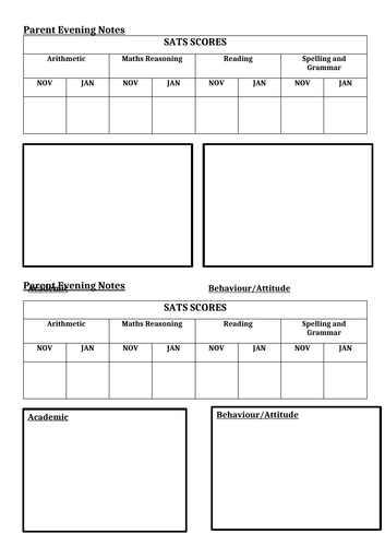 Parents Evening notes template