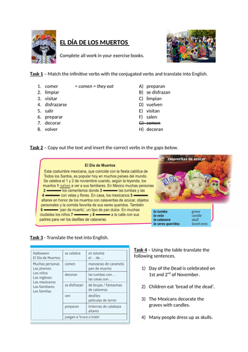 El día de los muertos / Day of the dead worksheet (based on Viva GCSE)