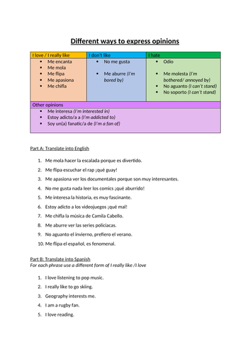 GCSE Different ways to express opinions (based on Viva GCSE Module 1)