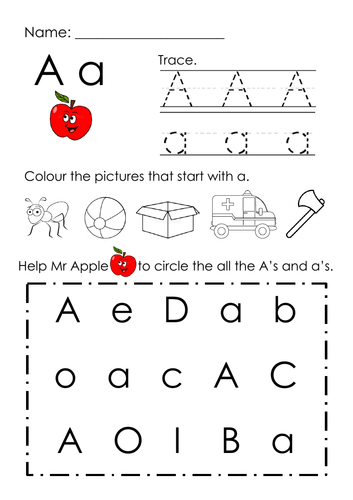 (Alphabets) Finding Letter A and Pictures Printable