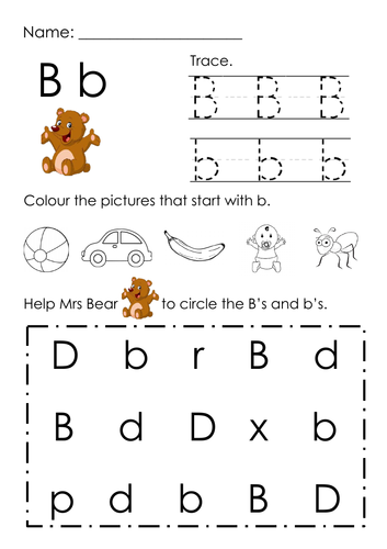(Alphabets) Finding Letter B and Pictures Printable