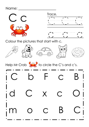 (Alphabets) Finding Letter C and Pictures Printable