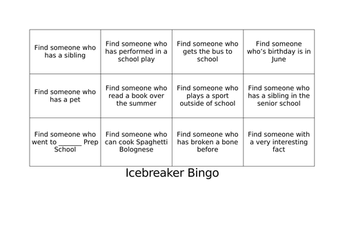 Icebreaker Bingo