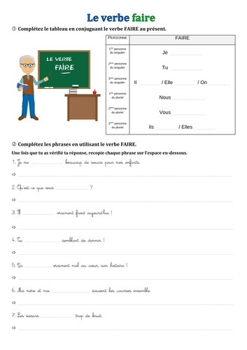 (French) le verbe FAIRE (the verb 'to do' in French) - Conjugation, 20 sentences