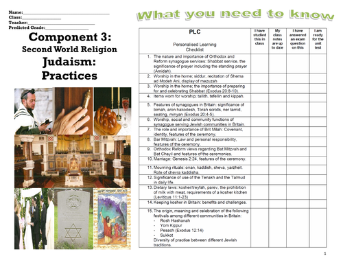 GCSE RE EDUQAS JUDAISM PRACTICES COVID PROOF WORKBOOKLET