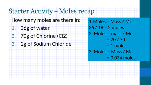 Amounts of Substance, moles