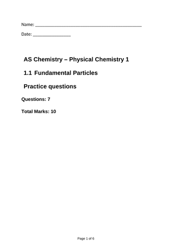 AQA Physical Chemistry 1 Atom Structure Exam Questions