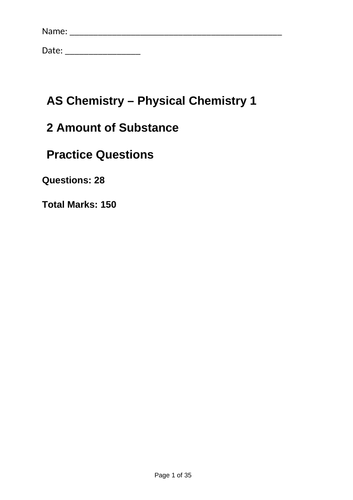 AQA As Amount of Substance Exam Question