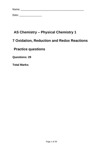 AQA As Oxidation Reduction Redox Exam Questions