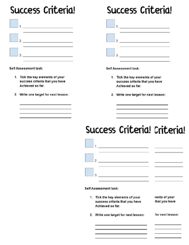 ART: Custom success criteria mini sheet