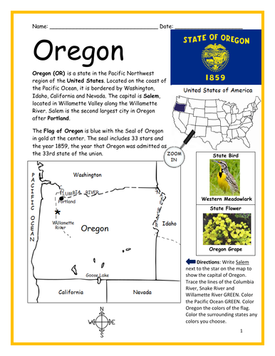 OREGON - Introductory Geography Worksheet