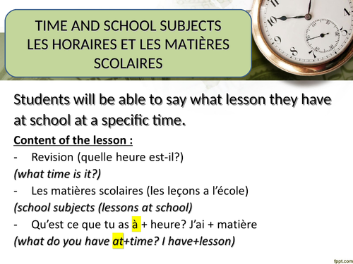 Time and school subjects in French- Year 6