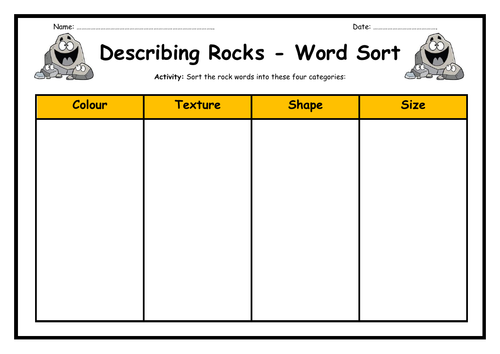 Sorting Rocks - Vocabulary Activity