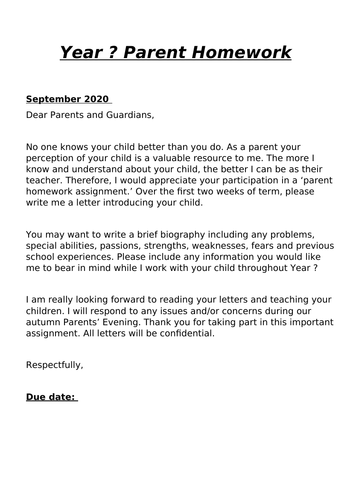 parent homework letter template