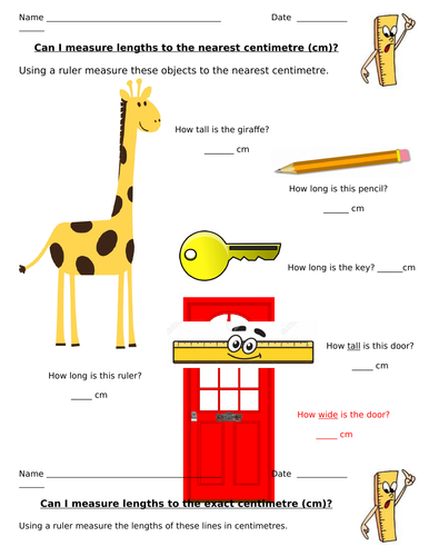 Measuring in cm worksheet - editable